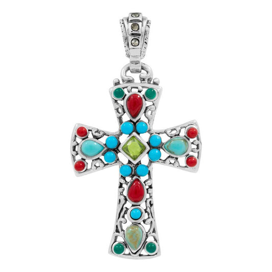 Dije Cruz Grande Plata 925 Piedra Natural Zirconia 4.3 Cm Verde