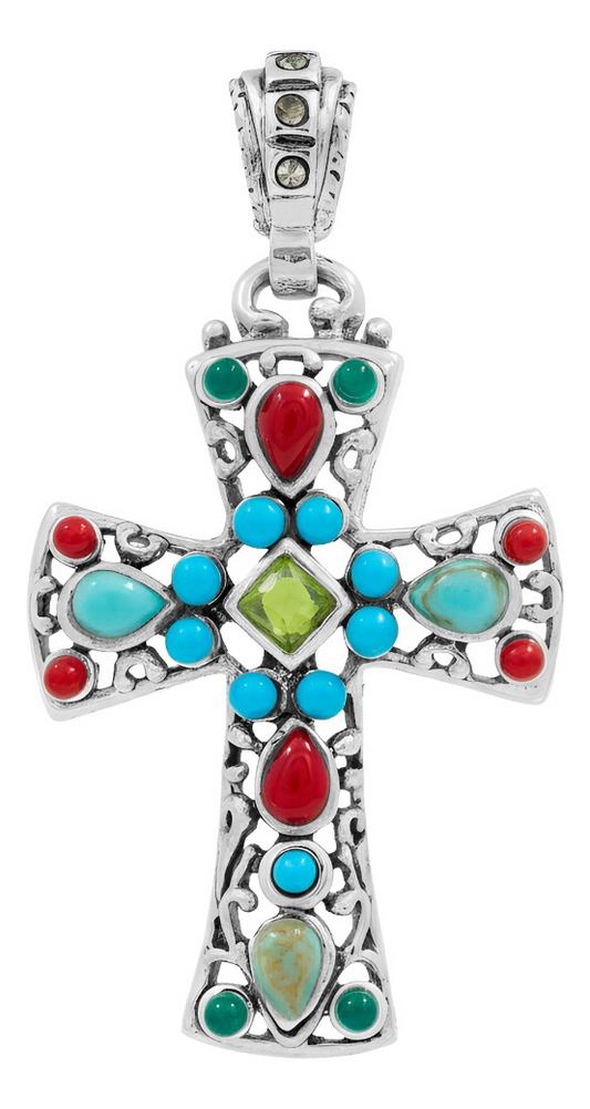 Dije Cruz Grande Plata 925 Piedra Natural Zirconia 4.3 Cm Verde