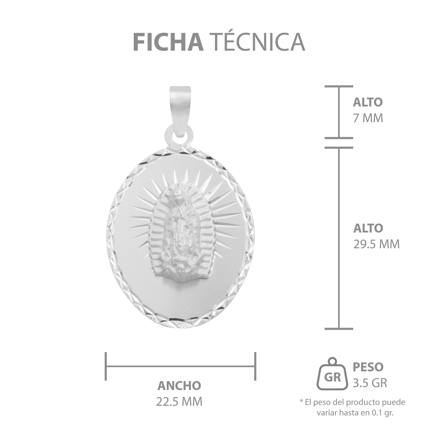Dije Diamantada Estrella Virgen Guadalupe Plata 925 2.2 Cm
