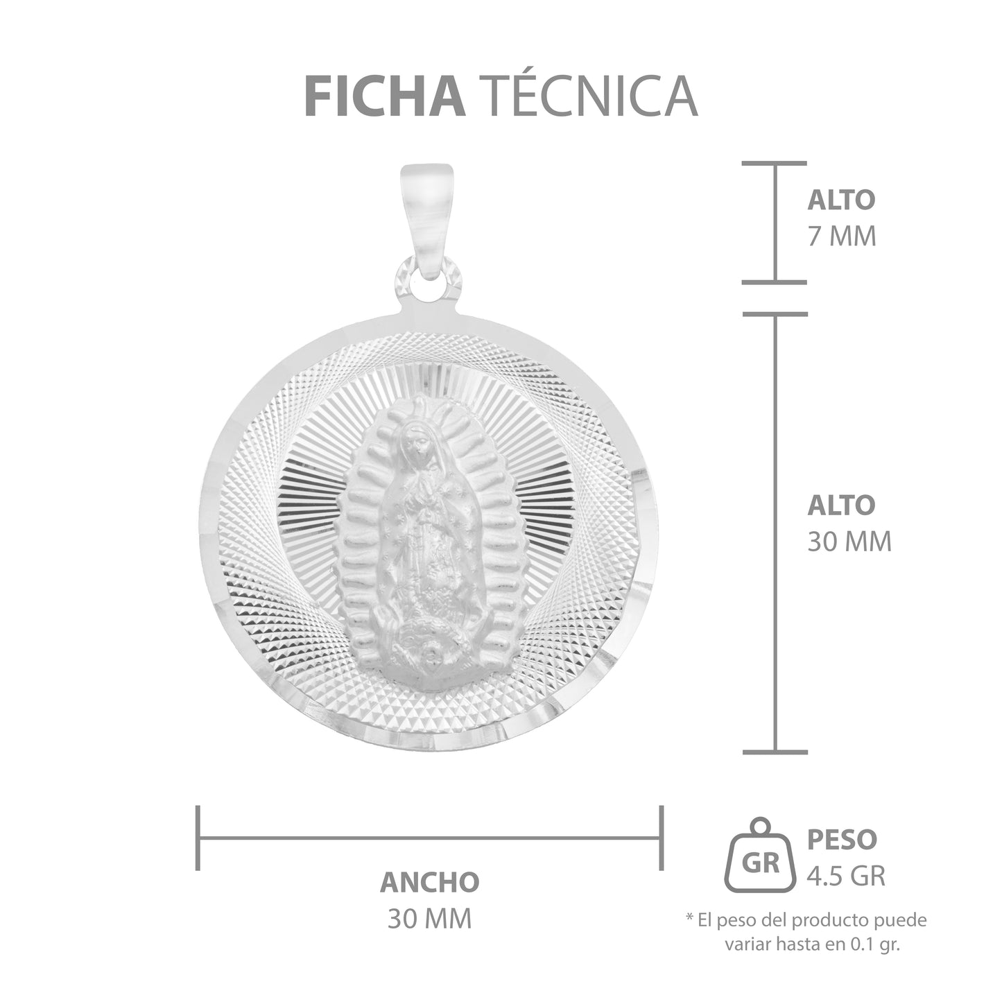 Dije Medalla Diamantada Virgen Guadalupe Plata Ley 925 3 Cm