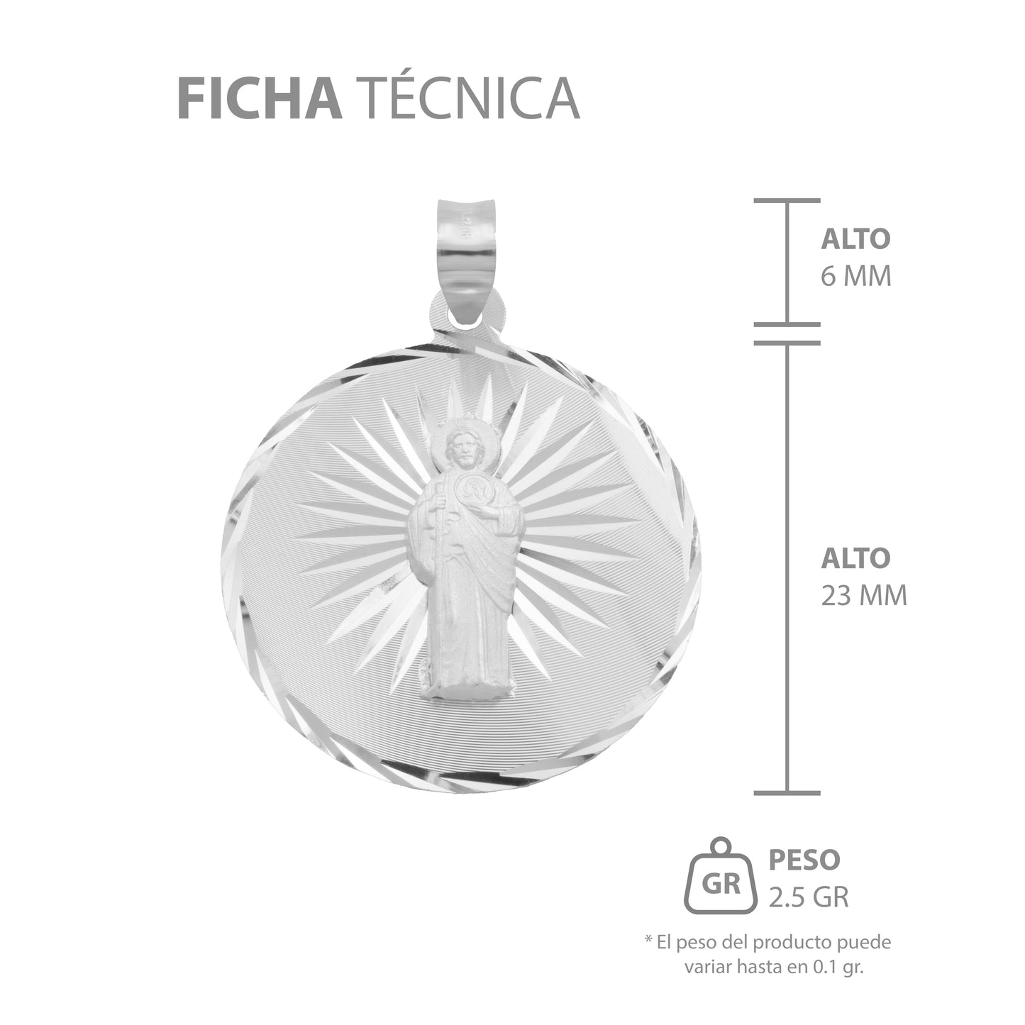 Dije Medalla Diamantada Estrella San Judas Plata 925 2.3 Cm
