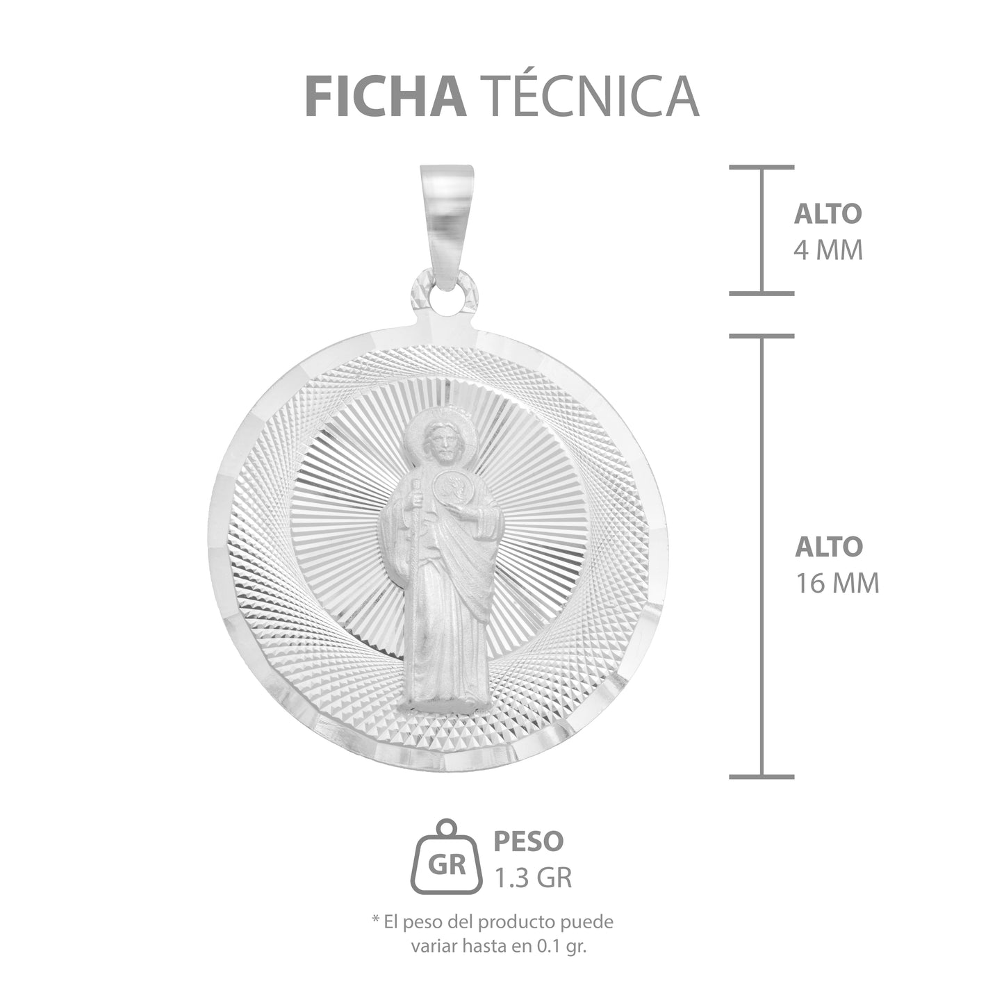 Dije Chico Medalla Diamantado San Judas Plata 925 1.6 Cm