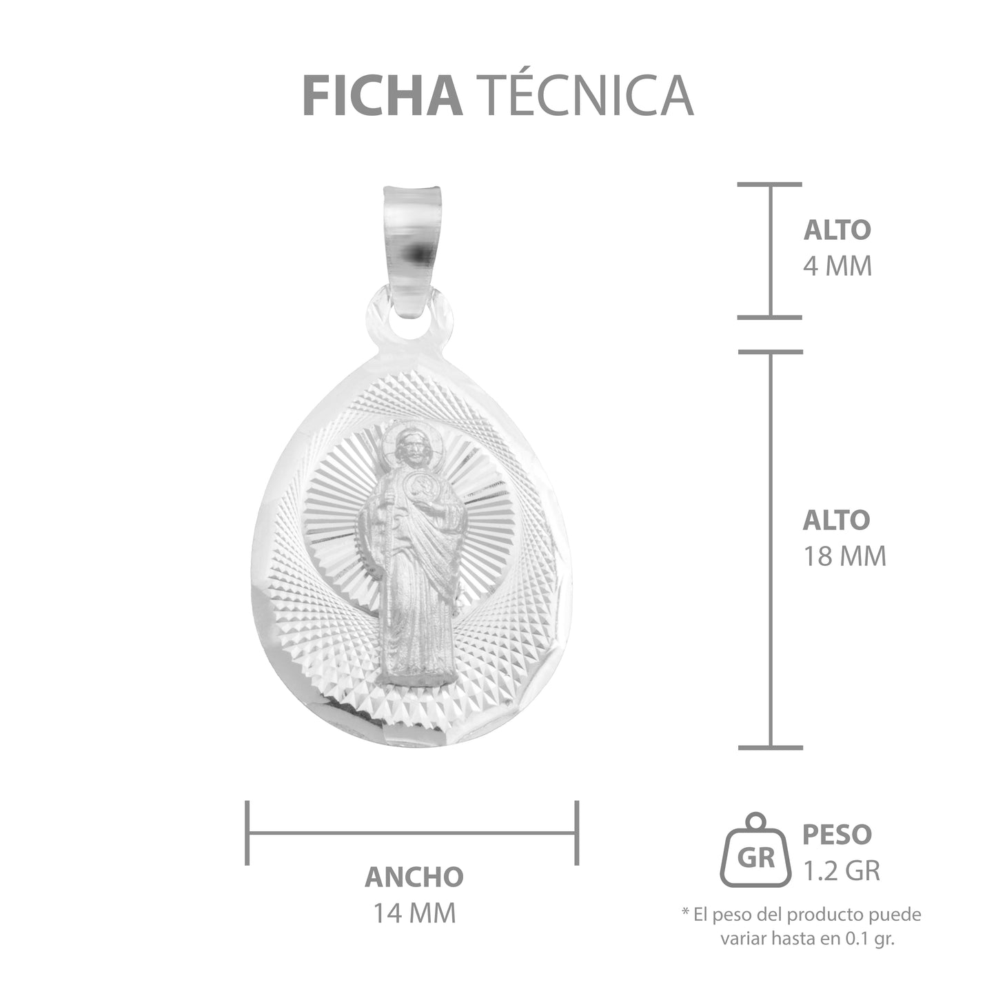 Dije Medalla Gota Diamantada San Judas Plata 925 1.4 Cm