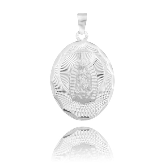 Dije Grande Oval Diamantada Virgen Guadalupe Plata 925 2.3cm