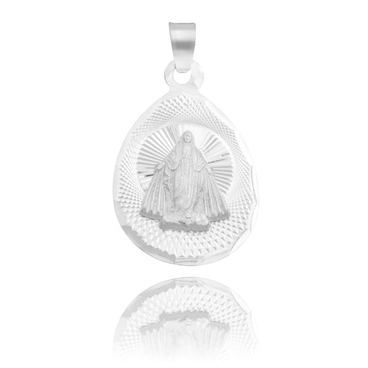 Dije Medalla Oval Diamanta Virgen Milagrosa Plata 925 1.4 Cm