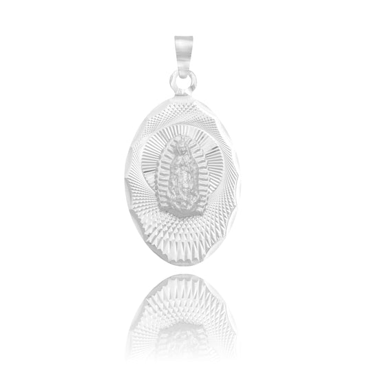 Dije Ovalada Diamantada Virgen Guadalupe Plata 925 1.7 Cm
