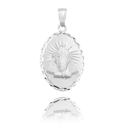 Dije Oval Diaman Estrella Virgen Milagrosa Plata 925 1.7 Cm