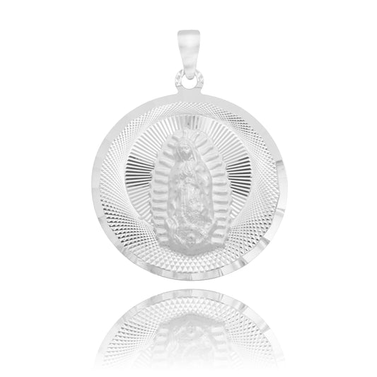 Dije Medalla Diamantada Virgen Guadalupe Plata Ley 925 2 Cm