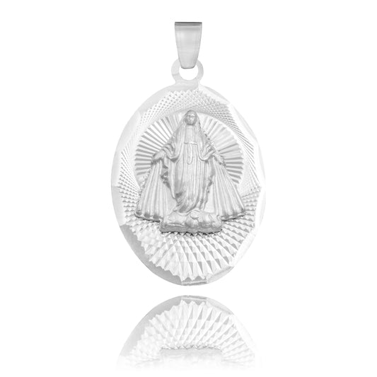 Dije Ovalada Diamantada Virgen Milagrosa Plata 925 1.4 Cm