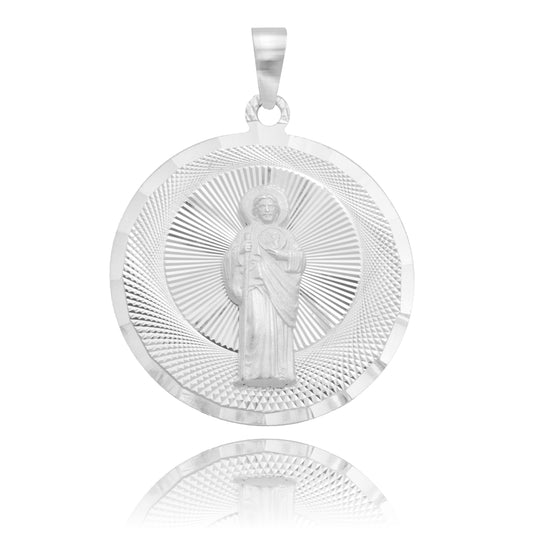 Dije Medalla Diamantado Redondo San Judas Plata 925 3 Cm