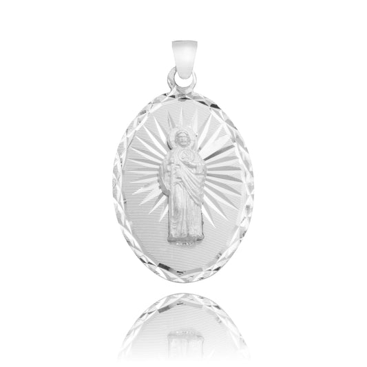 Dije Oval Diamantado Estrella San Judas Plata 925 1.4 Cm