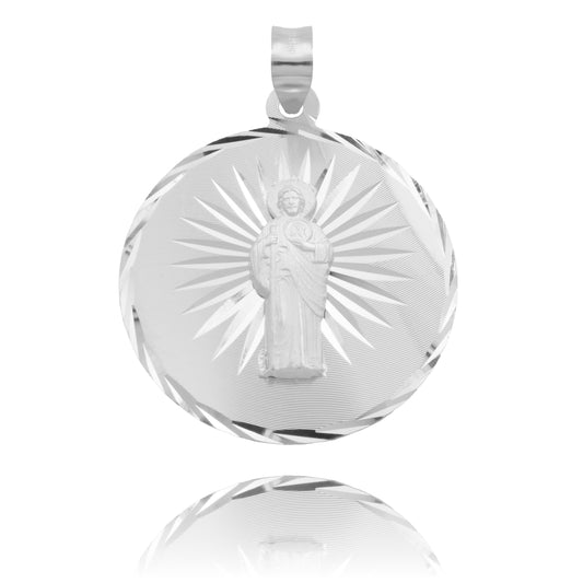 Dije Medalla Diamantada Estrella San Judas Plata 925 3.4 Cm