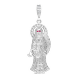 Dije Medalla Grande Santa Muerte Zirconias Plata 925 7.7 Cm Blanco