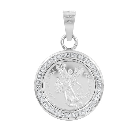 Dije Medalla San Miguel Arcangel Zirconias Plata Ley 999