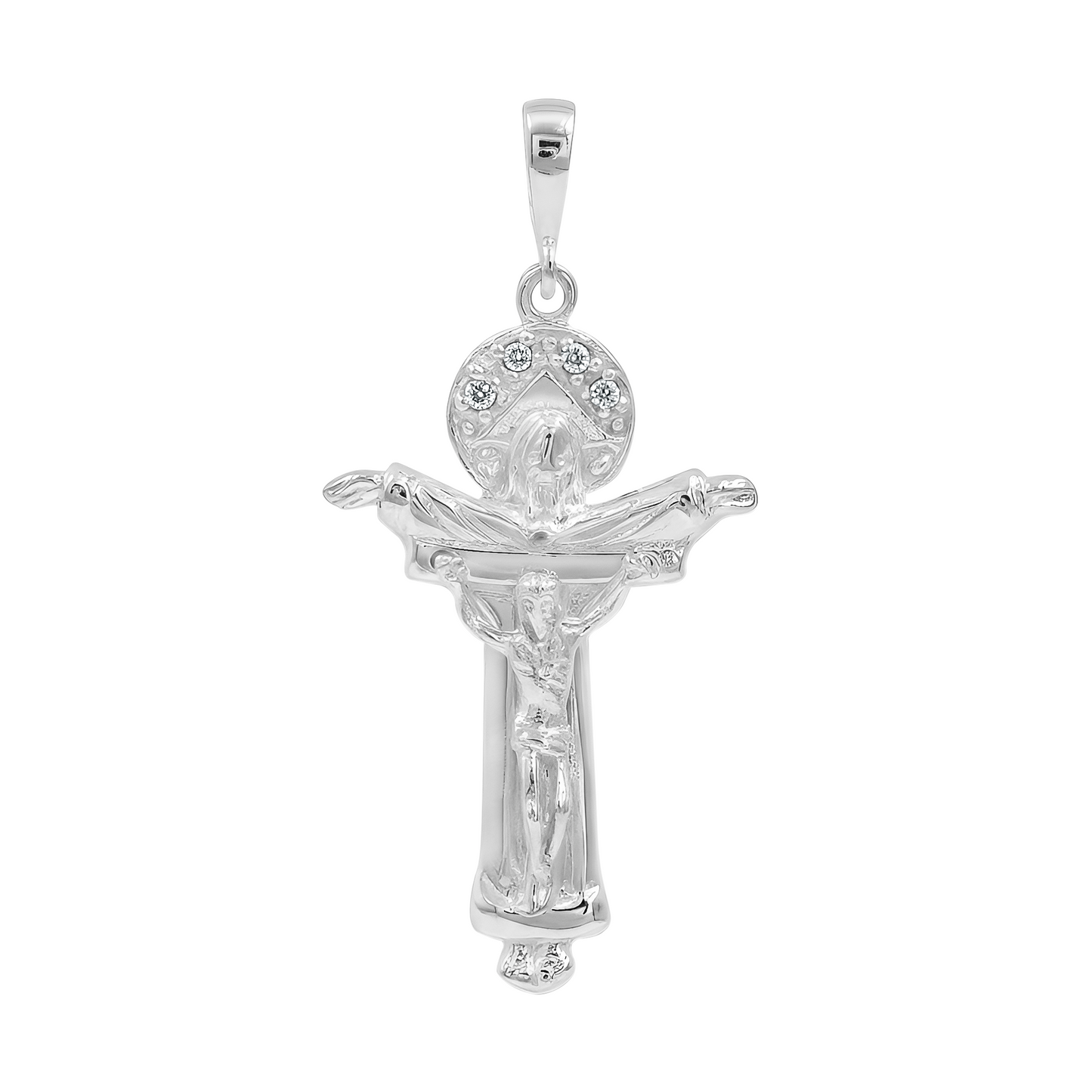 Dije Cruz Santísima Trinidad Con Zirconias En Plata 925 Plateado