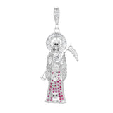 Joyaris Dije Santa Muerte 3d Grande Plata925 Hombre Zirconia Fucsia