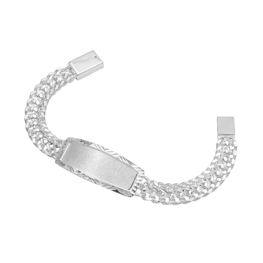 Joyaris Esclava Petatillo Placa Diamantada Plata 925 Hombre Plateado 16 Cm
