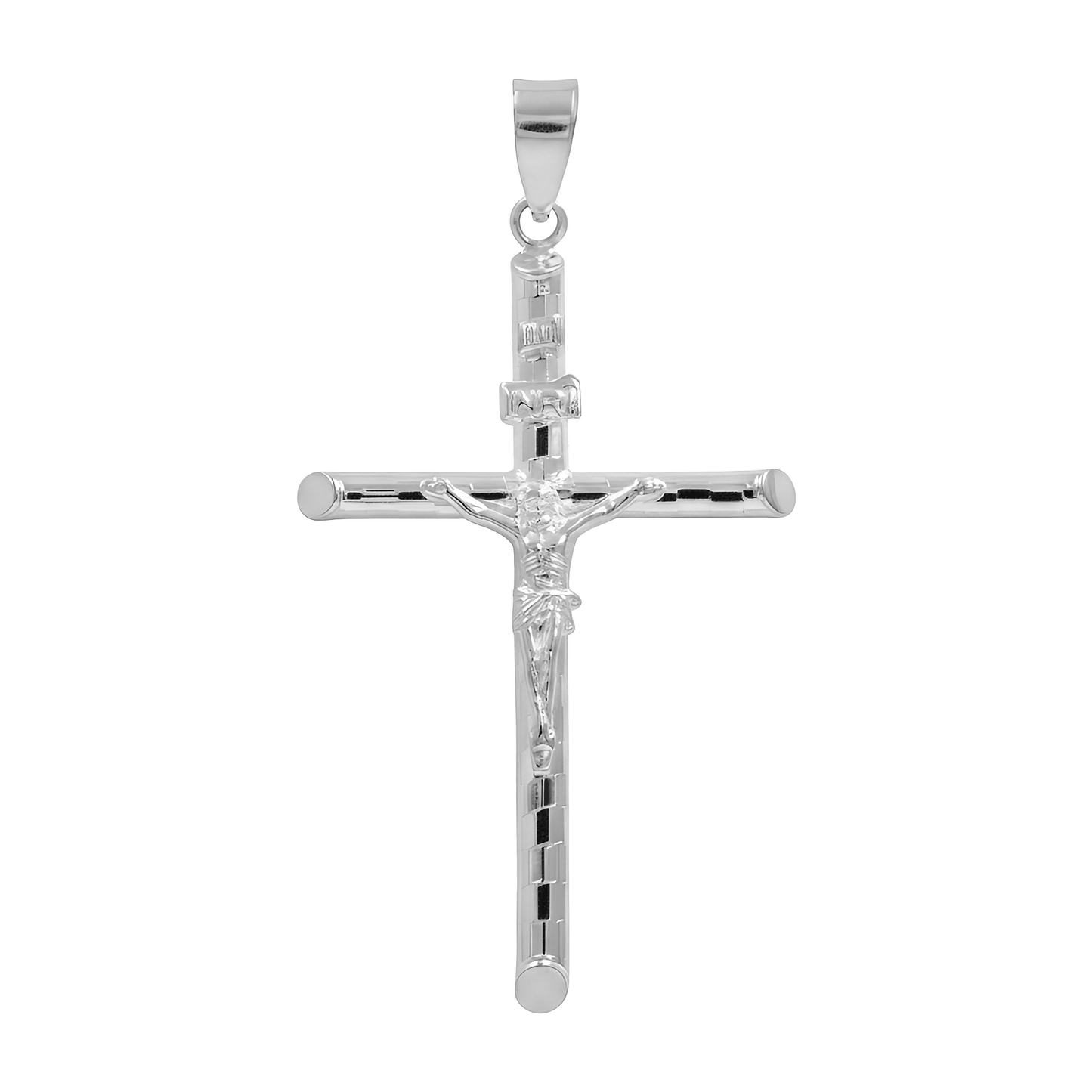 Dije Cruz Tubular Cristo Plata 925 Diamantado Ajedrez 5 Cm Plateado
