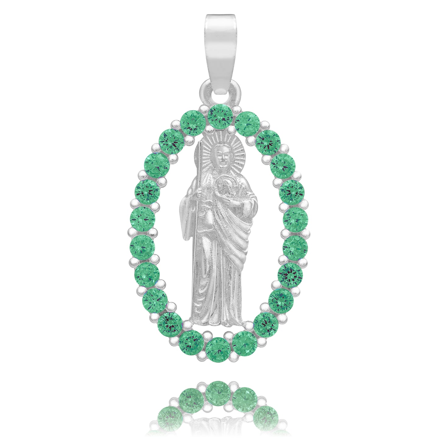 Dije San Judas Liso Borde Zirconias Unisex Plata 925 2.7 Cm