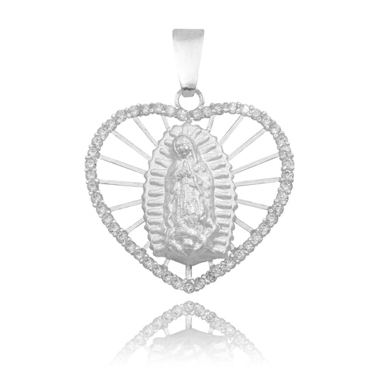 Dije Corazón Virgen Guadalupe Zirconias Amor Mujer Plata 925