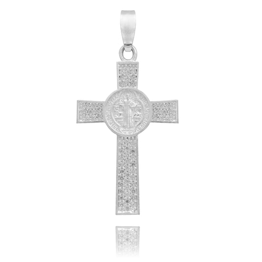 Dije Cruz San Benito Zirconias Unisex Plata 925 3.9 Cm