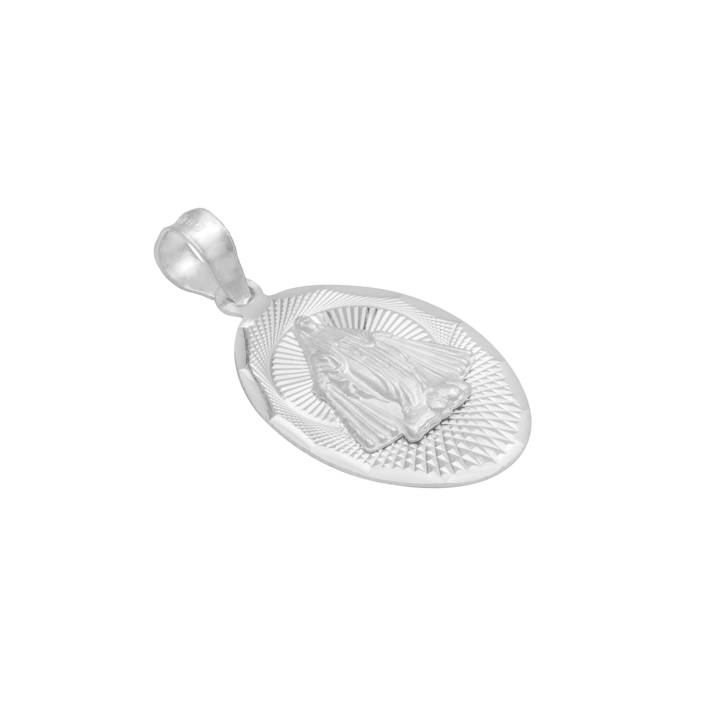 Dije Ovalada Diamantada Virgen Milagrosa Plata 925 1.4 Cm