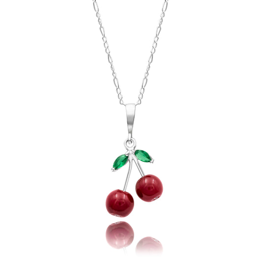 Joyaris Dije Cadena Cereza Plata 925 Mujer Rojo Verde 33mm Plateado