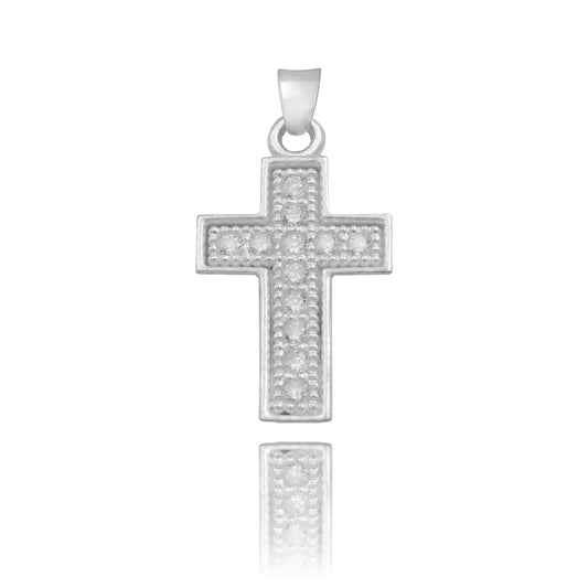 Dije Cruz Borde Diamantada Zirconias Unisex Plata 925 2.6 Cm