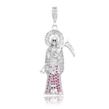 Joyaris Dije Santa Muerte 3d Grande Plata925 Hombre Zirconia Fucsia
