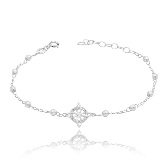 Pulsera Ajustable Nudo Bruja Bolitas Diamantadas Plata S925