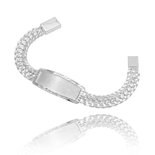 Joyaris Esclava Petatillo Placa Diamantada Plata 925 Hombre Plateado 16 Cm