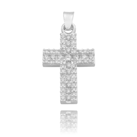 Dije Cruz Chica Zirconias Dobles Unisex Plata 925 2.6 Cm