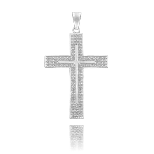Dije Cruz Grande Plana Zirconias Hombre Plata 925 4.6 Cm