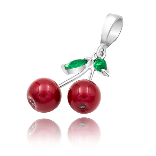 Joyaris Dije Cereza Plata 925 Mujer Rojo Verde 33mm Rojo Con Verde