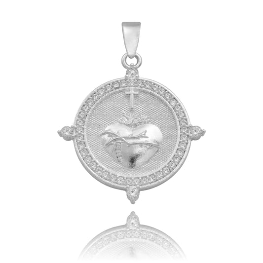 Dije Sagrado Corazón Jesus Cruz Zirconias Unisex Plata 925