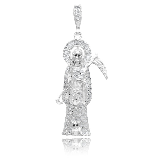 Joyaris Dije Santa Muerte 3d Grande Plata925 Hombre Zirconia Plateado