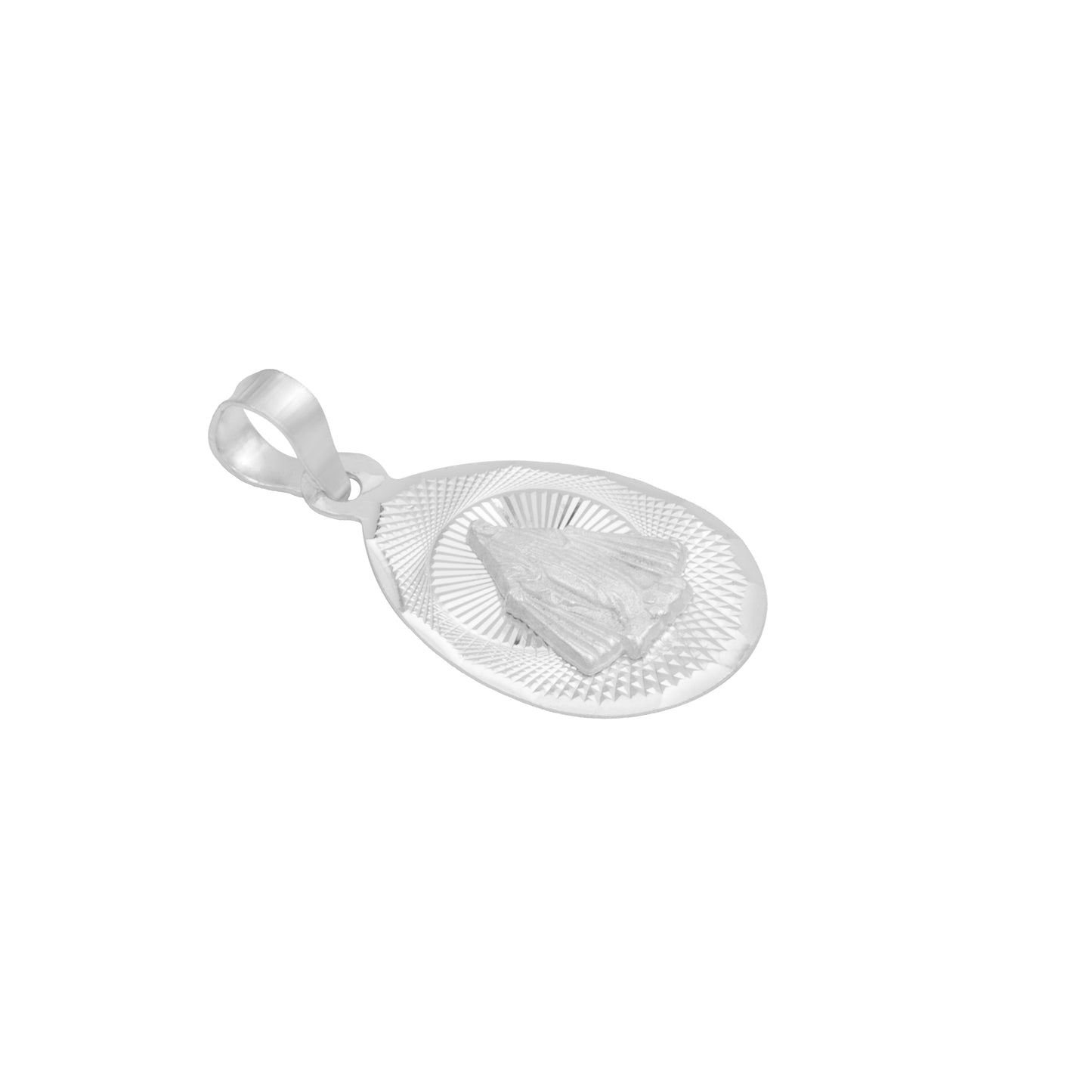 Dije Medalla Oval Diamanta Virgen Milagrosa Plata 925 1.4 Cm