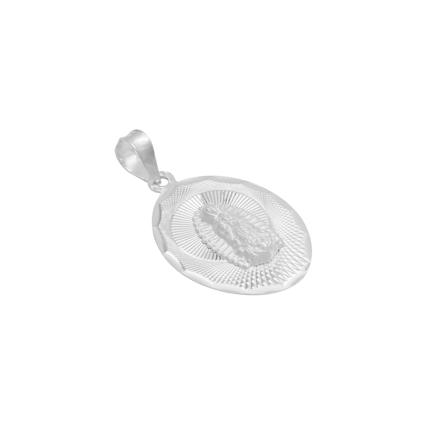 Dije Grande Oval Diamantada Virgen Guadalupe Plata 925 2.3cm