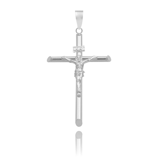 Dije Cruz Tubo Tubular Lisa Cristo Hombre Plata 925 6 Cm