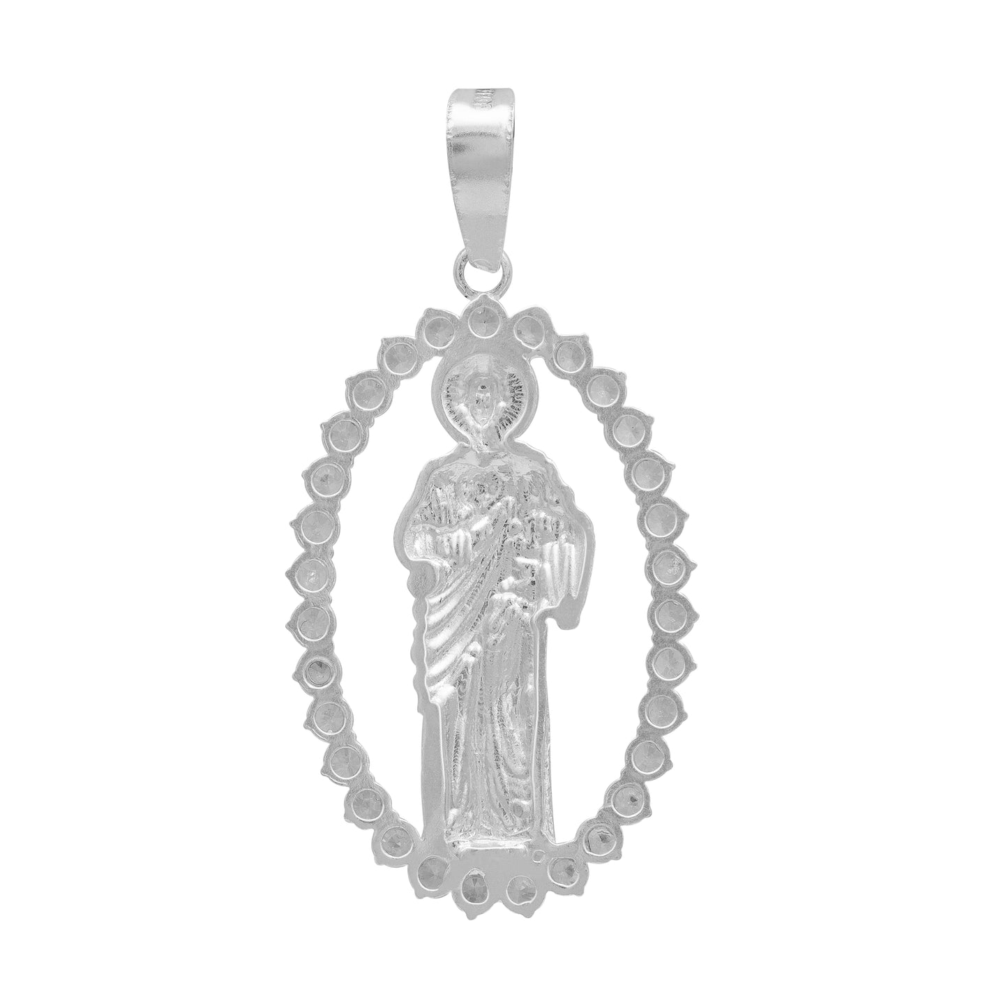 Dije San Judas Liso Borde Zirconias Hombre Plata 925 3.7 Cm
