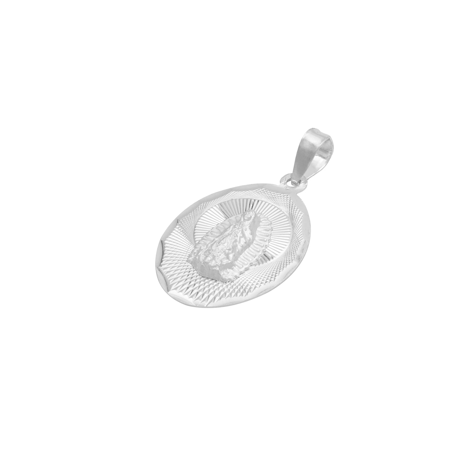 Dije Grande Oval Diamantada Virgen Guadalupe Plata 925 2.3cm