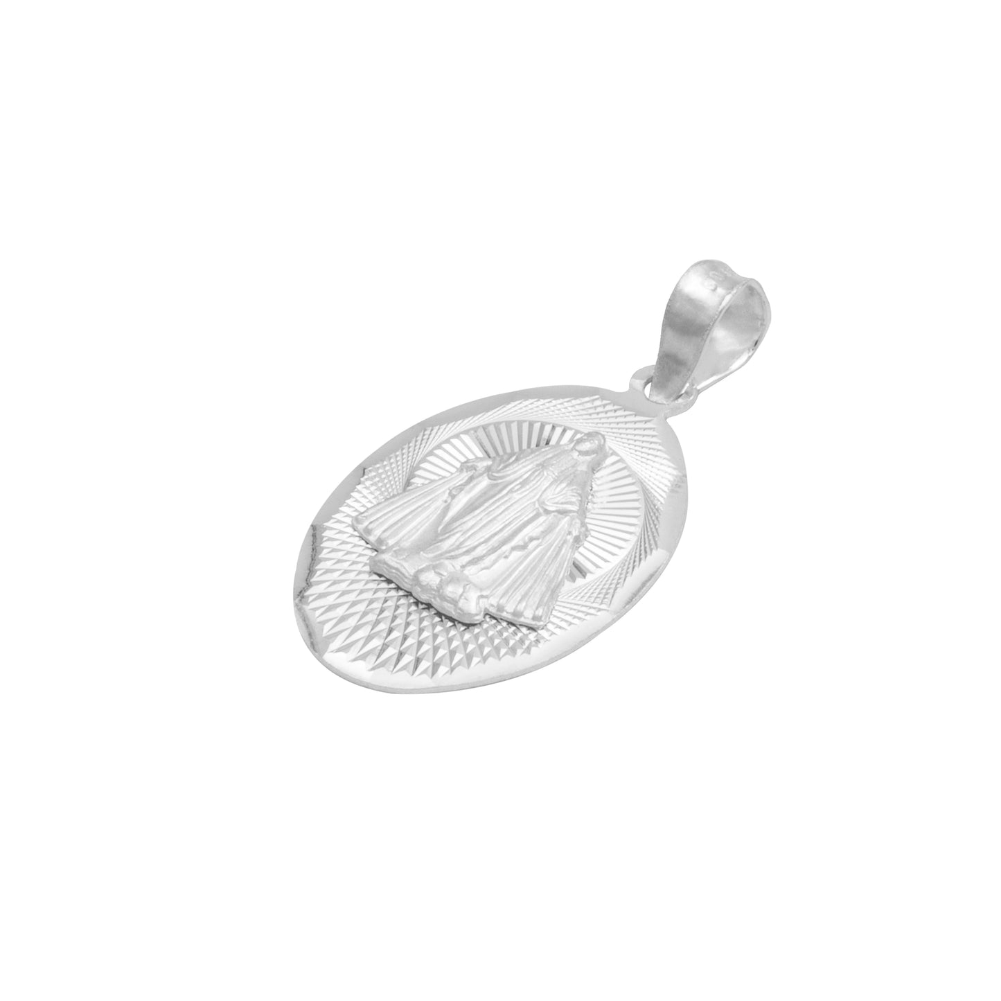 Dije Ovalada Diamantada Virgen Milagrosa Plata 925 1.4 Cm