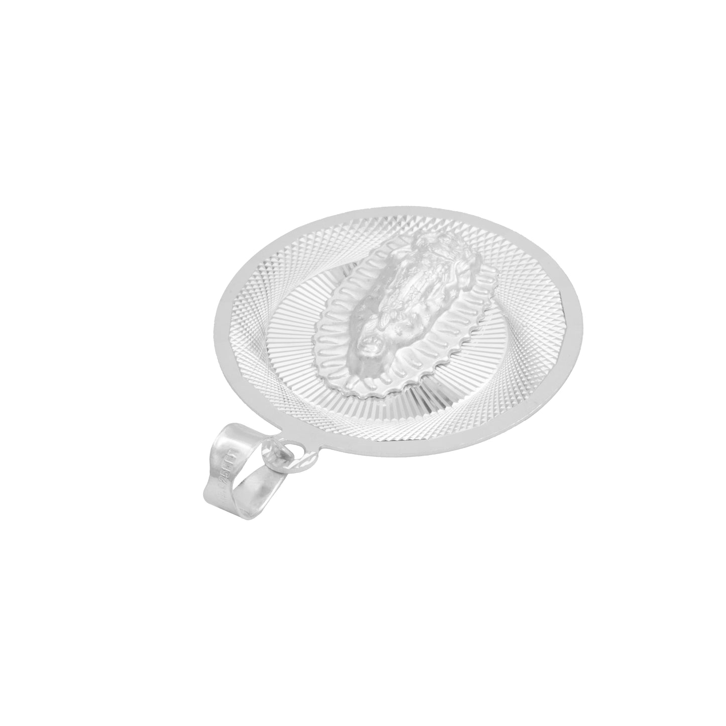 Dije Medalla Diamantada Virgen Guadalupe Plata Ley 925 3 Cm