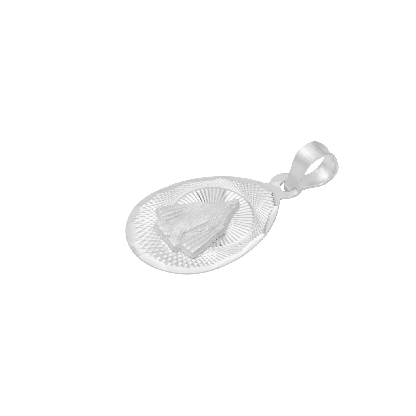 Dije Medalla Oval Diamanta Virgen Milagrosa Plata 925 1.4 Cm