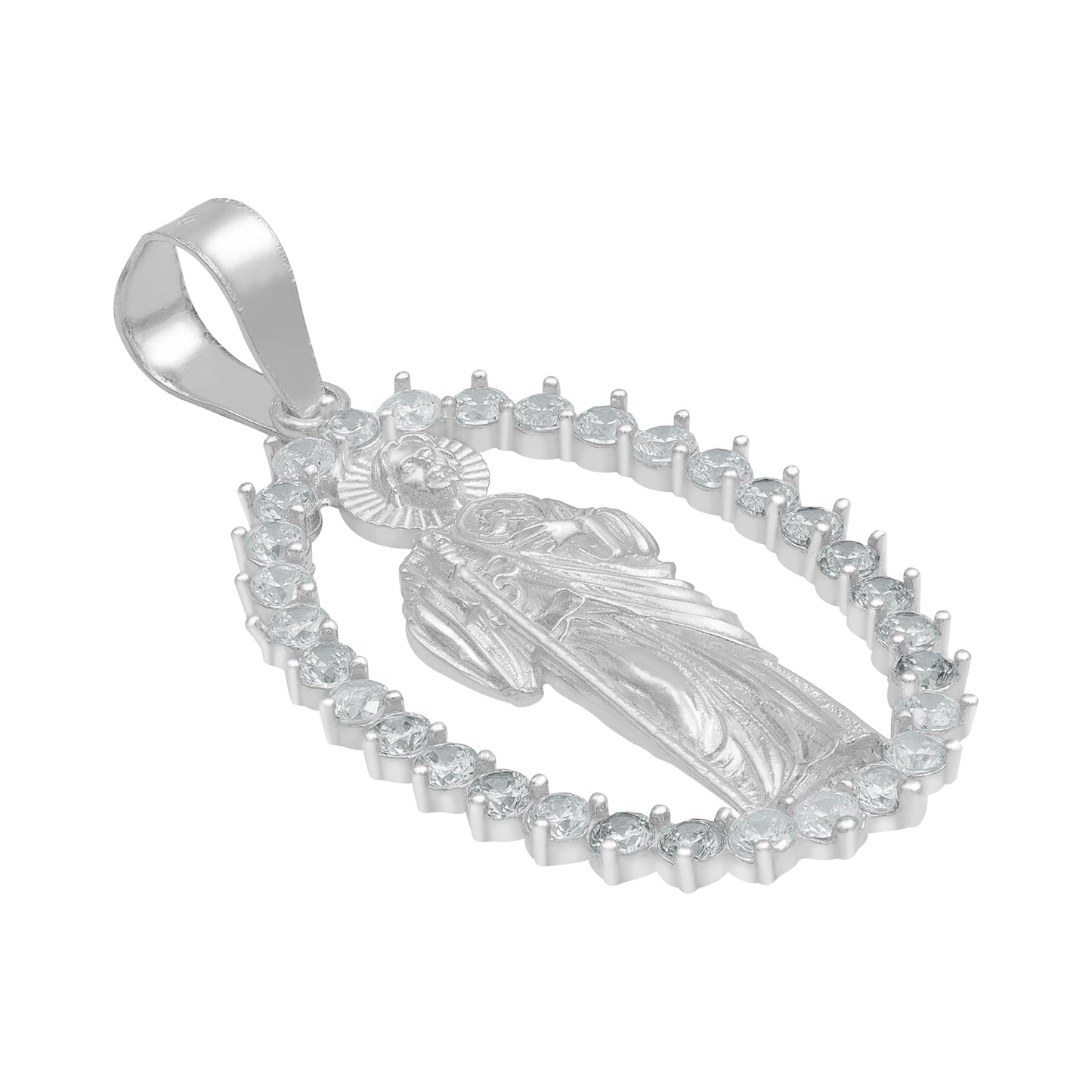 Dije San Judas Liso Borde Zirconias Hombre Plata 925 3.7 Cm