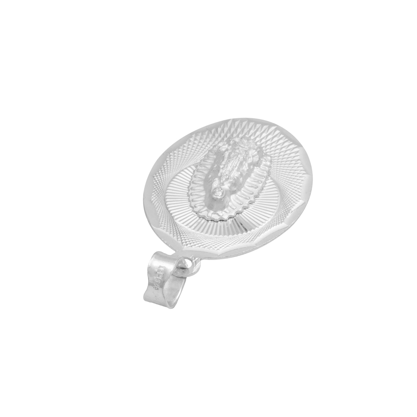 Dije Grande Oval Diamantada Virgen Guadalupe Plata 925 2.3cm