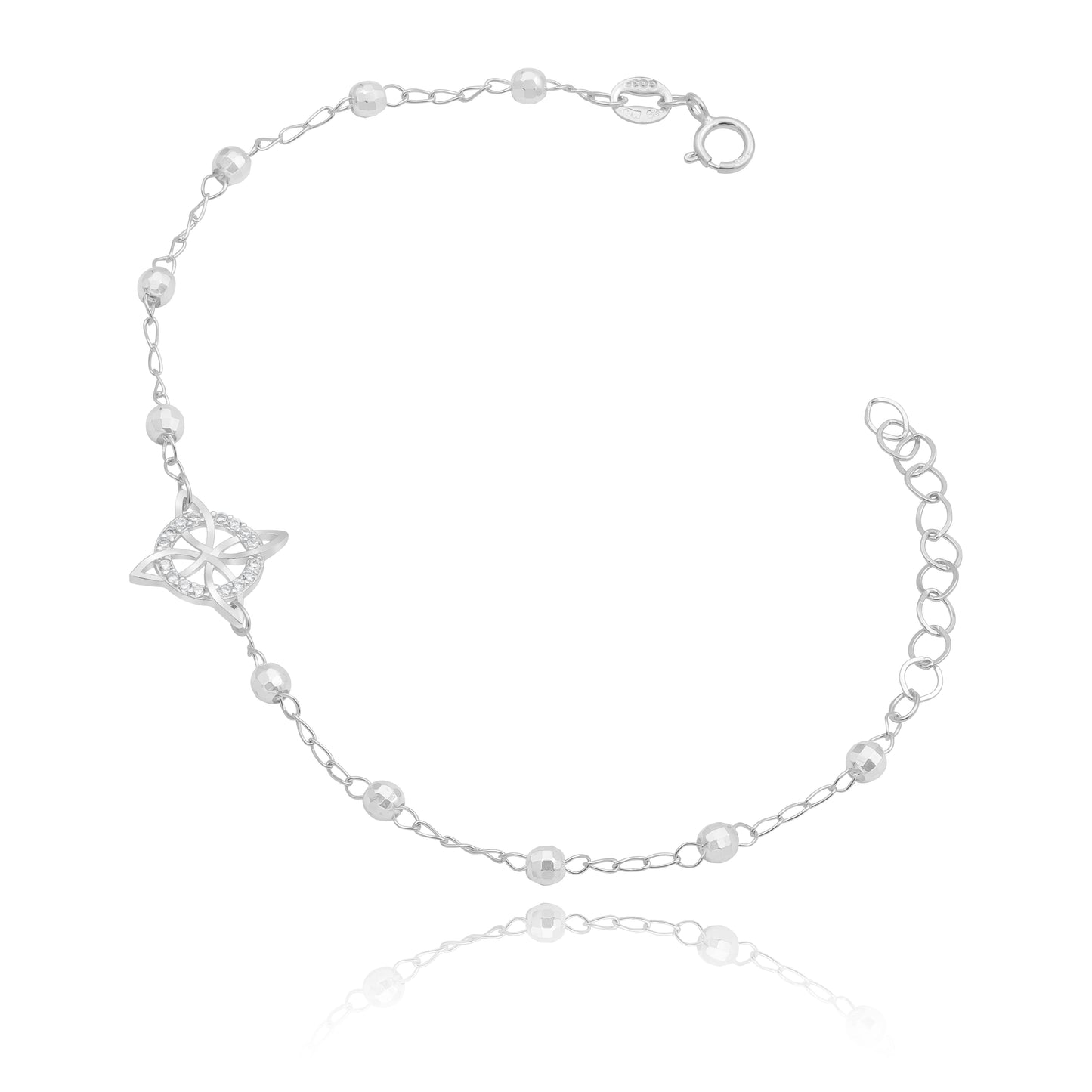 Pulsera Ajustable Nudo Bruja Bolitas Diamantadas Plata S925