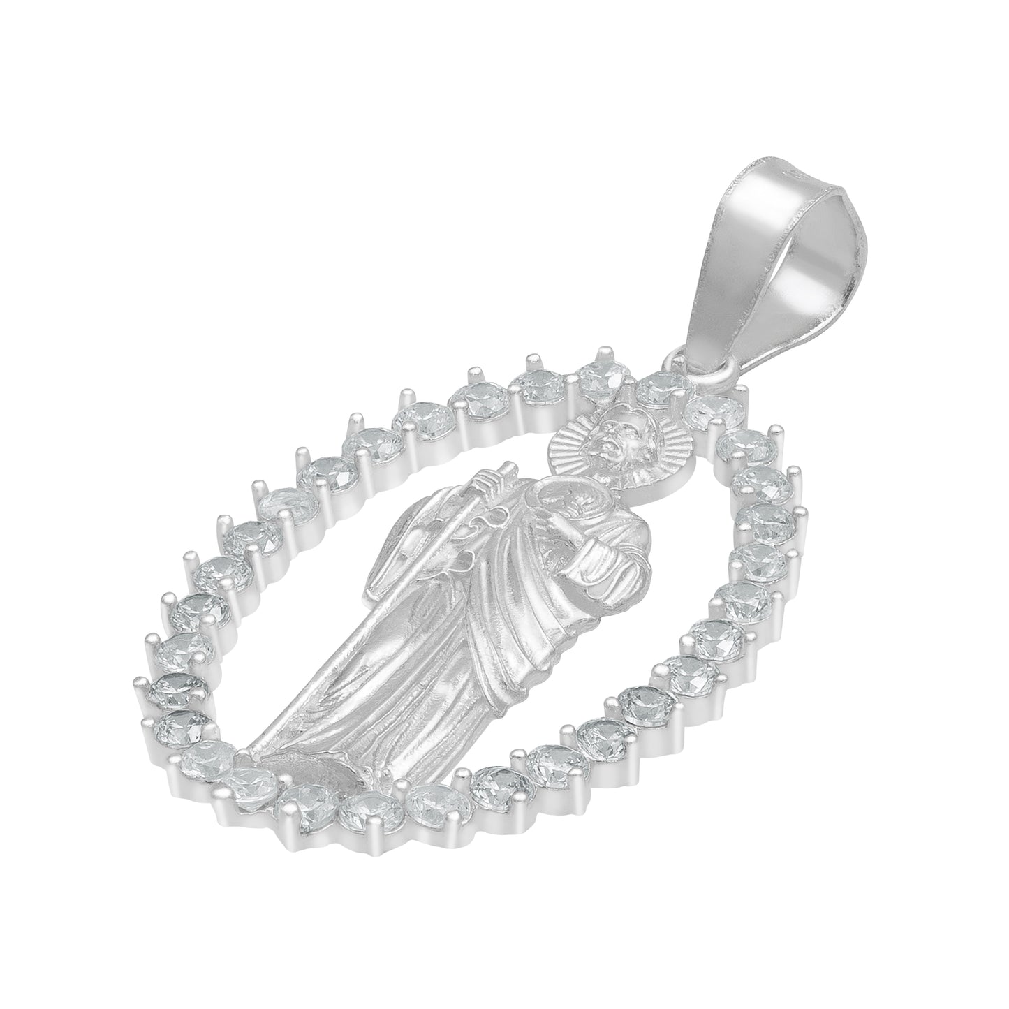 Dije San Judas Liso Borde Zirconias Hombre Plata 925 3.7 Cm
