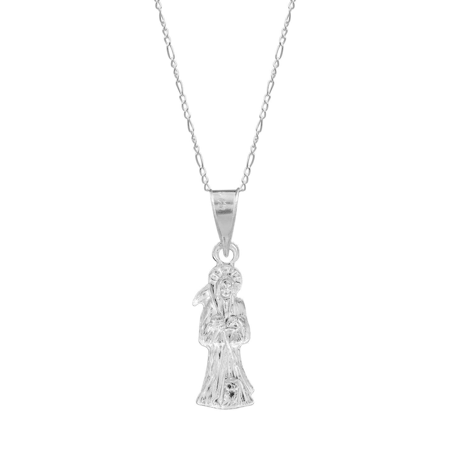 Collar Santa Muerte Hueca Troquelada Mini Plata Solida S925 Plateado