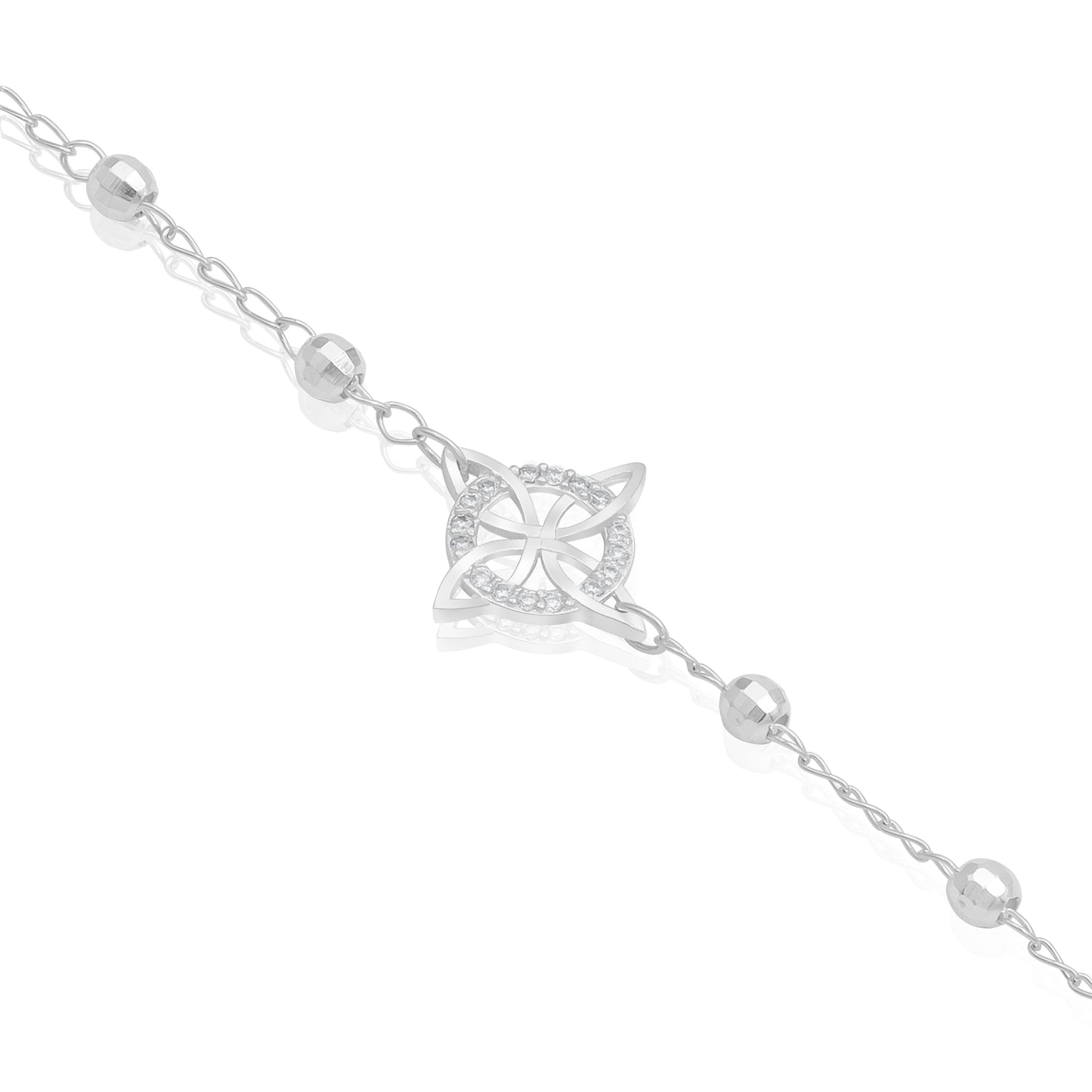 Pulsera Ajustable Nudo Bruja Bolitas Diamantadas Plata S925
